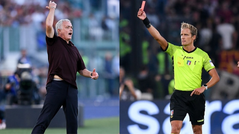 watch: furious jose mourinho storms onto the pitch, punished with red card roma's loss to atalanta